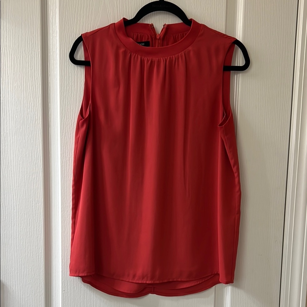 Alfani Red Pleated Mandarin Collar Blouse